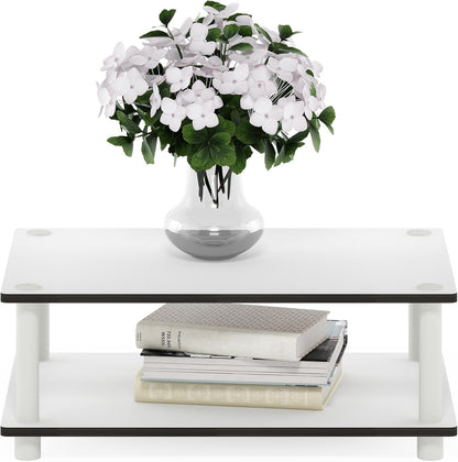 JUST Coffee Table, 2-Tier Modern Coffee Table with Open Shelf, Toolless Assembly Side Table, for Living Room, Bedroom, Home Office, Plain White
