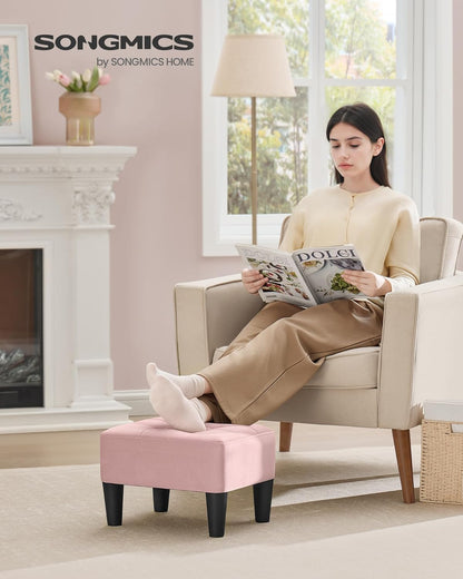Foot Stool with Legs, Small Footstool Ottoman, Velvet Seat with Thick Cushion, for Living Room, Bedroom, Entryway, 330 Lb Weight Capacity, Jelly Pink ULOM501R01