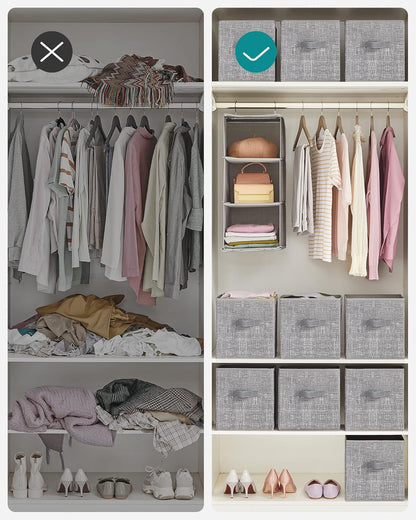 Storage Cubes, 11-Inch Non-Woven Fabric Bins with Double Handles, Set of 6, Closet Organizers for Shelves, Foldable, for Clothes, Cattail Gray UROB26LG
