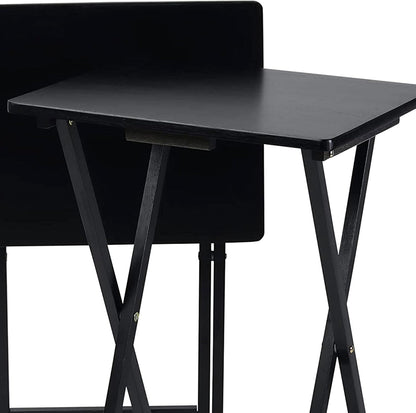 2-Pack Folding TV Tray Set, Black - Collapsible Portable Snack Serving Tables, Home Furniture for Living Room, Bedroom, and Kitchen