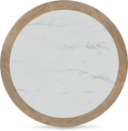 Camdill Casual Coffee Table with Faux Marble Tabletop and Casters, Light Brown & White