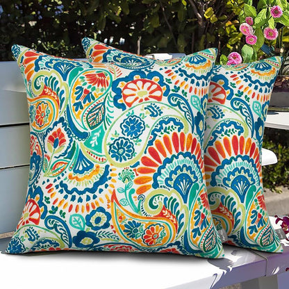 Patio Pillow Covers ONLY 18"X18", Set of 2, Fade-Resistant Outdoor Indoor Cushion Cases Decorative Throw Pillowcase Shell for Couch Garden Furniture -Paisley Multi
