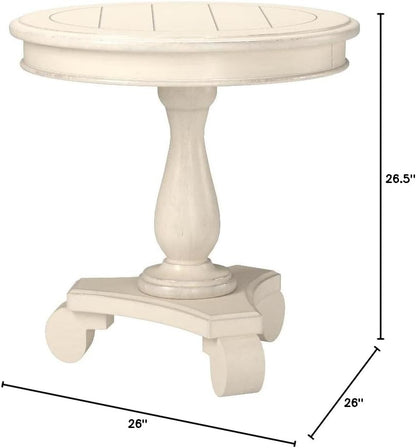 Rene round Wood Pedestal Side Table, Antique White