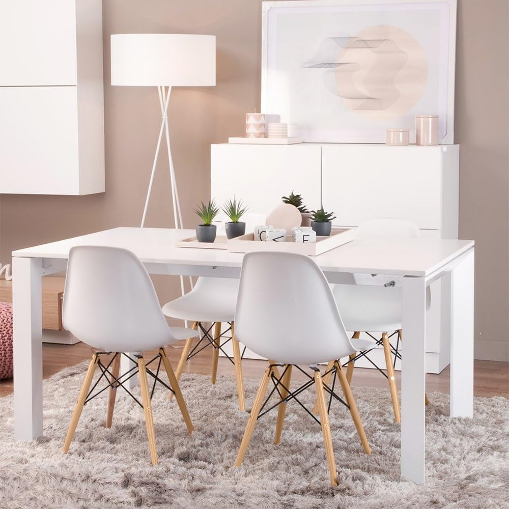 Modern Style Dining Chair Mid Century Modern DSW Chair, Shell Lounge Plastic Chair for Kitchen, Dining, Bedroom, Living Room Side Chairs Set of 4(White)