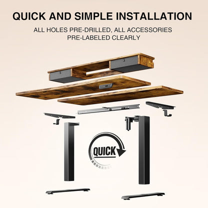 47.2"×27.6" Standing Desk with Storage Drawers, Adjustable Height Computer Table with Monitor Shelf, Home Office Desk for Study, Gaming, Workstation, Brown