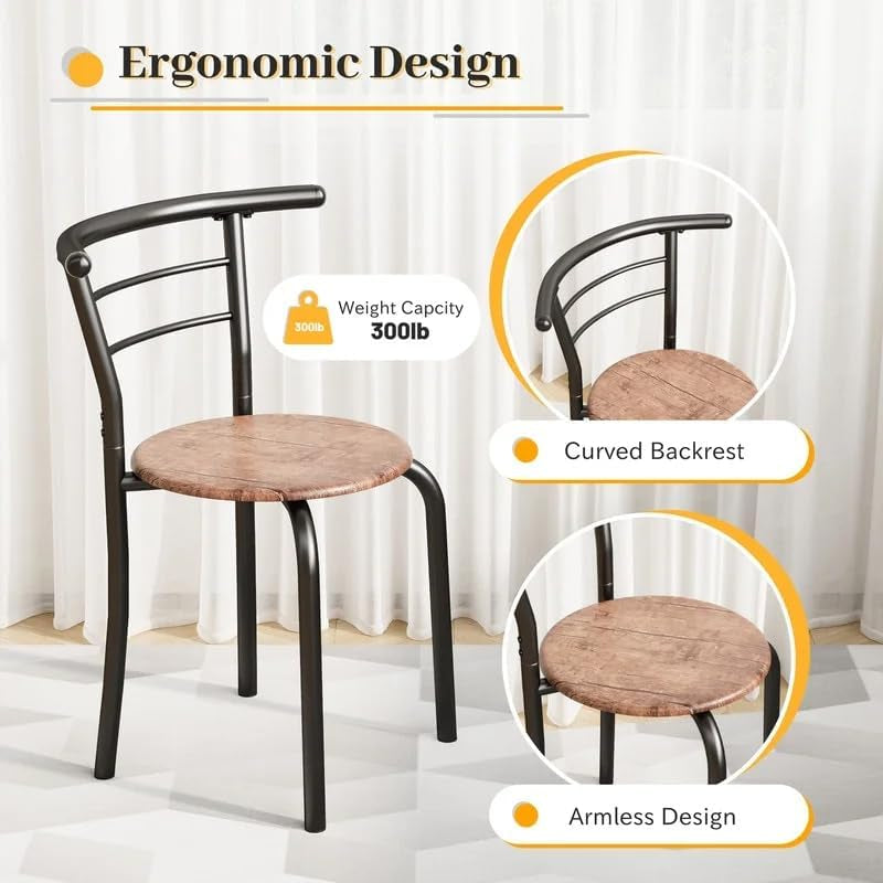 3-Piece Wooden Dining Table Set, Kitchen Breakfast Nook Sets with 2 Chairs & round Tabletop, Space Saving Furniture Metal Frame and Built-In Wine Rack, Brown