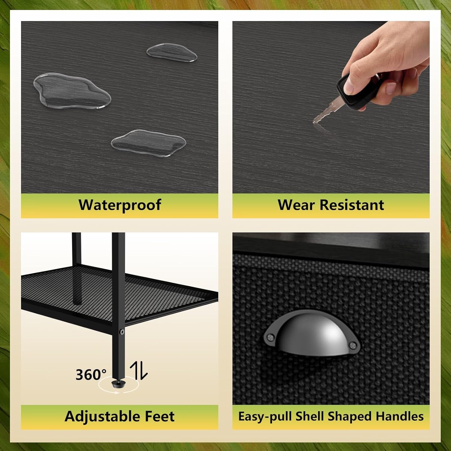 Night Stand with 1 Fabric Drawer and Sturdy Metal Frame, Modern Bedside Table Lightweight & Durable -55LB Load Capacity, Wear-Resistant & Easy-Clean Surface, Black