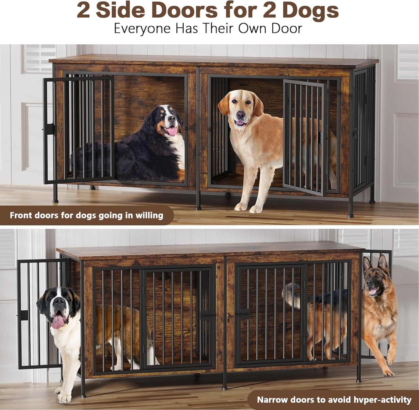 Dog Crate Furniture for 1 or 2 Dogs, Heavy Duty Single/Double Dog Crates for Small/Medium/Large Dogs, Dog Kennel Furniture Indoor as TV Stand, Large Size 78.74" L(35-60 Pounds), Brown