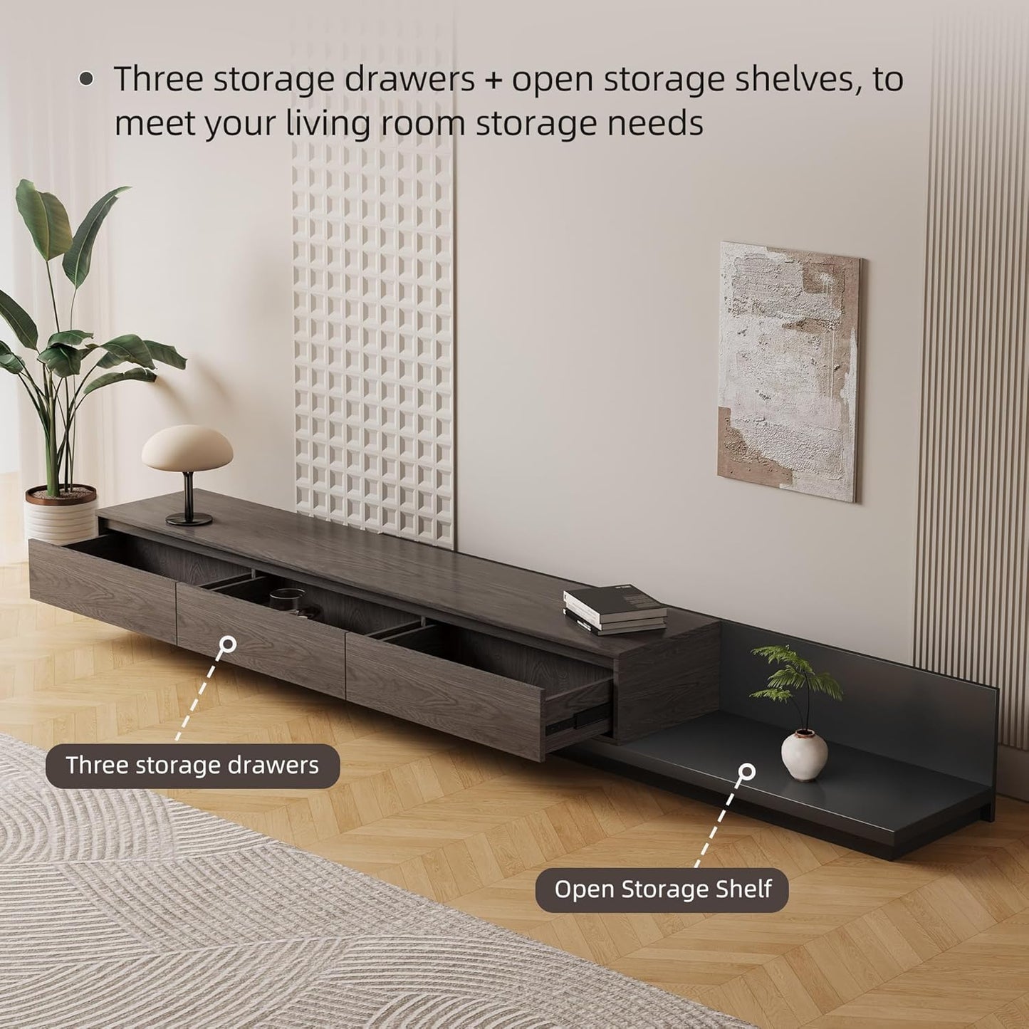 Mid-Century Modern Extendable TV Cabinet with 3 Drawers,Entertainment Center Adjustable from 78.7" to 130",TV Stand for Living Room,Black Walnut