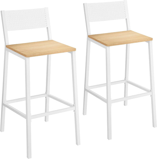 Bar Stool Set of 2, Bar Chairs for Kitchen, Dining Room, Industrial, Oak Beige and White ULBC070W09