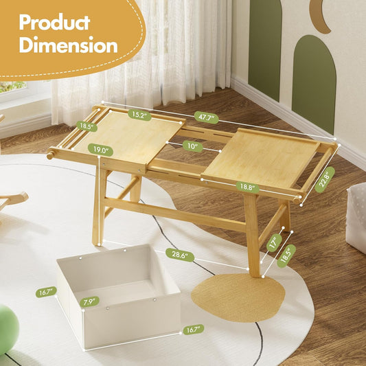 Sensory Table for Toddler, Bamboo Activity Table with Storage, Sliding Panel Play Tables for Kids, 5 in 1 Storage Table for Toys Building Blocks Study, Natural Color