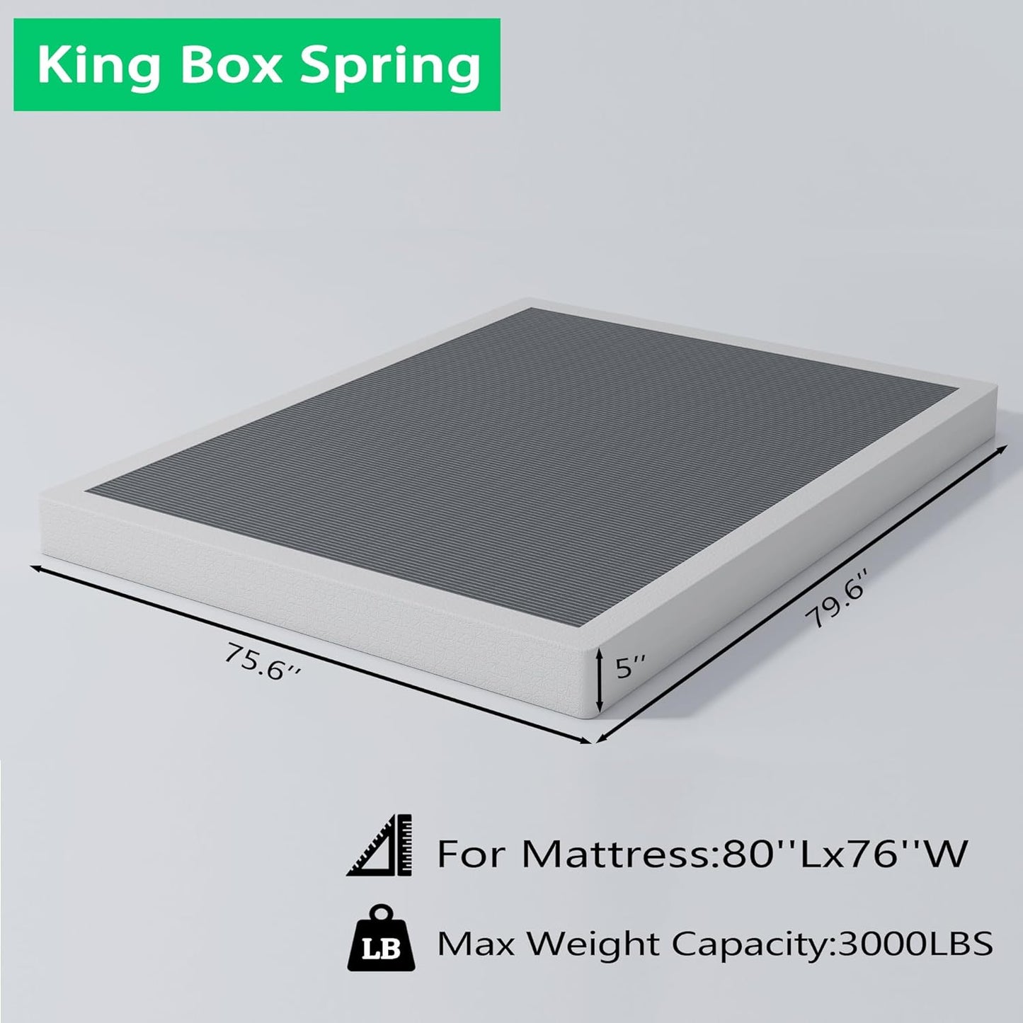 5 Inch Heavy Duty Metal Box Spring Mattress Foundation 3000Lbs Max Weight Capacity/Non-Slip/No Noise/Easy Assembly/Easy Clean Cover,King
