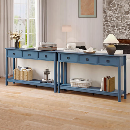 53.1" Console Table with 3 Drawers, Modern Entryway Table, 2-Tier Narrow Long Sofa Table behind Couch Table for Living Room, Hallway, Blue
