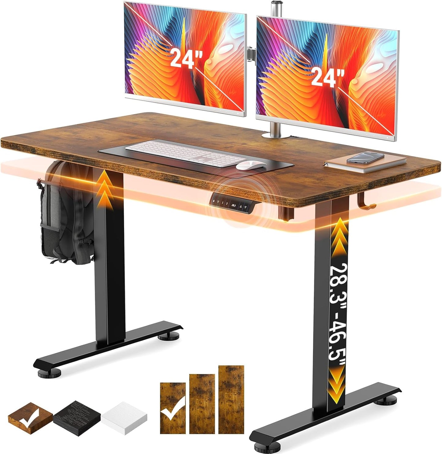 47.2" Standing Desk, Adjustable Height Office Desk with Wood Desktop, Computer Table for Home Work, Study and Gaming, Small Spaces, Modern Furniture，Brown