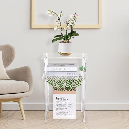 Clear Acrylic Side Table, 3-Tier End Table for Living Room, Small Bedside Table/Nightstand for Bedroom, Home Accent Table, Frame Design, 15.7" L X 11.8" W X 23.2" H