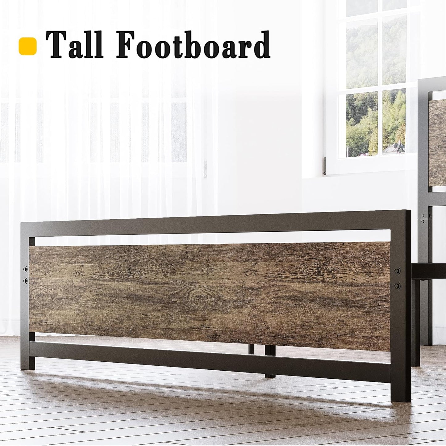 King Bed Frame with Headboard and Footboard, Metal Strong Supports, Easy Assembly, Noise-Free, No Box Spring Needed, Walnut