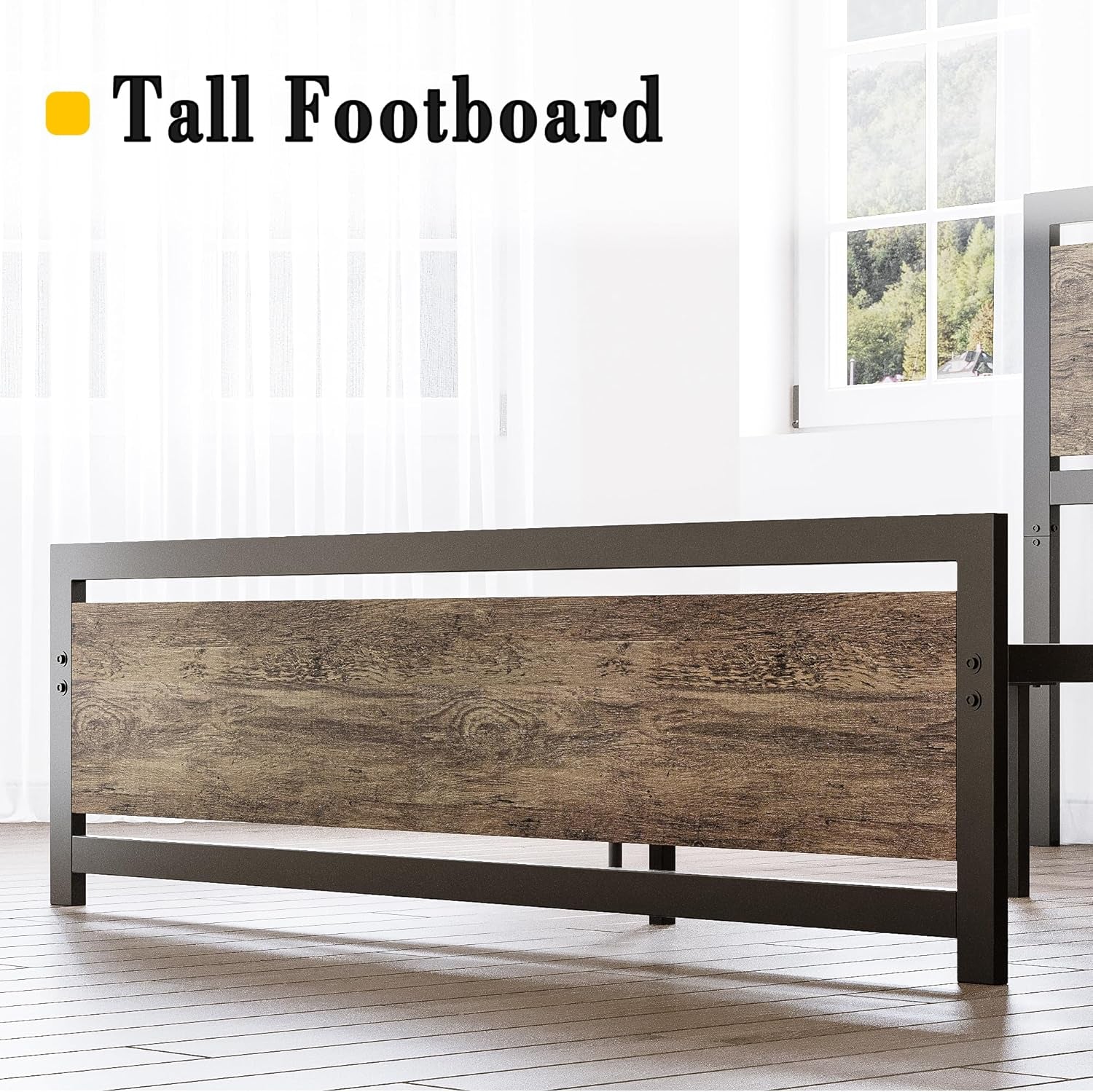 King Bed Frame with Headboard and Footboard, Metal Strong Supports, Easy Assembly, Noise-Free, No Box Spring Needed, Walnut