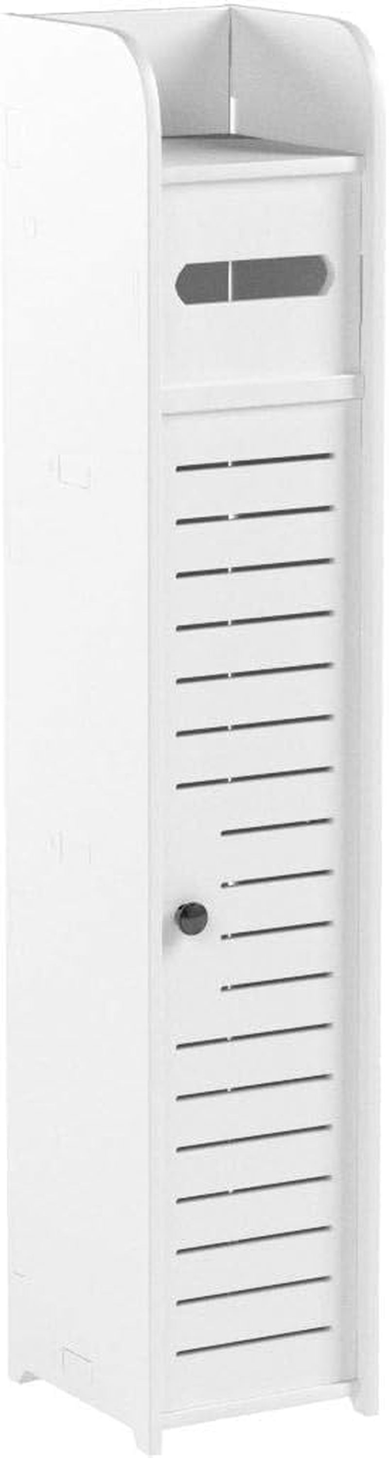 Toilet Paper Holder Stand, Small Bathroom Storage Cabinet, White, Space-Saving Design