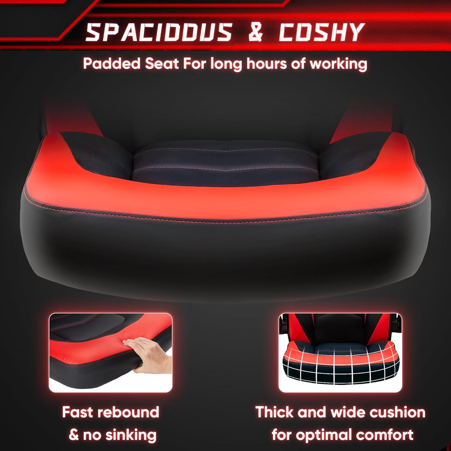 Computer Gaming Desk Chair - Ergonomic Video Game with Comfy Lumbar Support and Headrest, PU Leather with Flip-Up Arms, Adjustable Height and Swivel Wheels, for Adults, Black and Red
