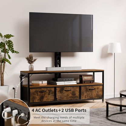 TV Stand with Mount and Power Outlet, TV Stand with Drawers Storage for Living Room Bedroom, LED Entertainment Center for 45/55/60/65 Inch, Height Adjustable Media Console, Rustic