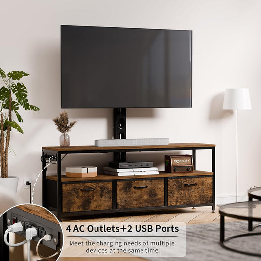 TV Stand with Mount and Power Outlet, TV Stand with Drawers Storage for Living Room Bedroom, LED Entertainment Center for 45/55/60/65 Inch, Height Adjustable Media Console, Rustic