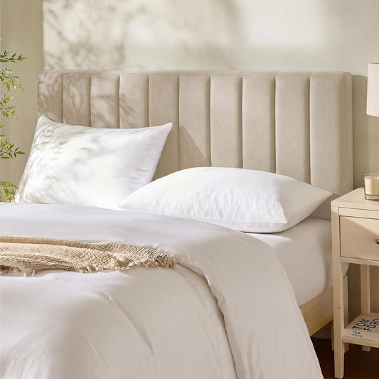Upholstered Queen Headboard - Easy Assemble Channel Stitched Headboard Queen Size - Wall Mounted Headboards with 3D Soundproof Wall Panels Peel & Stick Floating Headboards, Beige