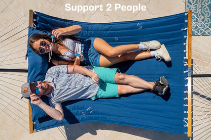 Curved-Bar Hammock with Stand, 2 Person Heavy Duty Hammock Frame, Detachable Pillow & Portable Carrying Bag, Perfect for Outdoor & Indoor, Navy Blue