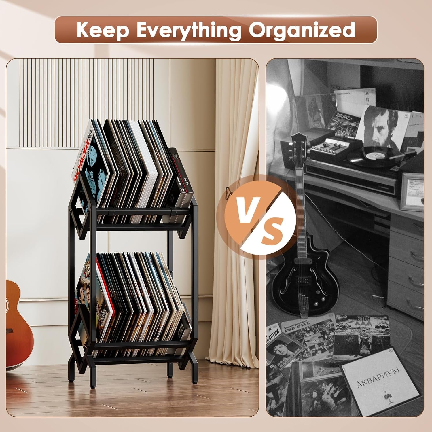 Vinyl Record Storage Rack, Record Holder 160-200 LP Storage Shelf Display Stand for Albums Books Magazines Files, Matte Black