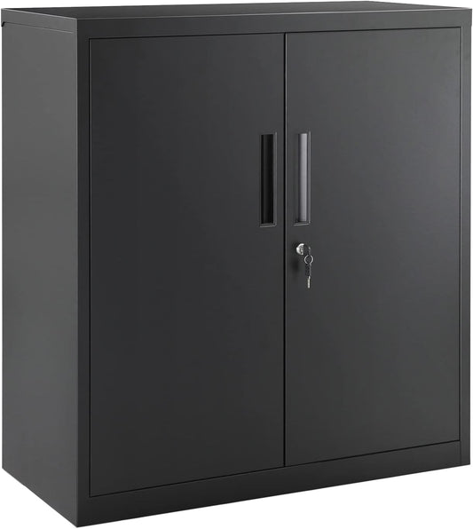 Garage Cabinet, Metal Storage Cabinet with Doors and Shelves, for Home Office, Garage and Utility Room, Black UOMC013B01