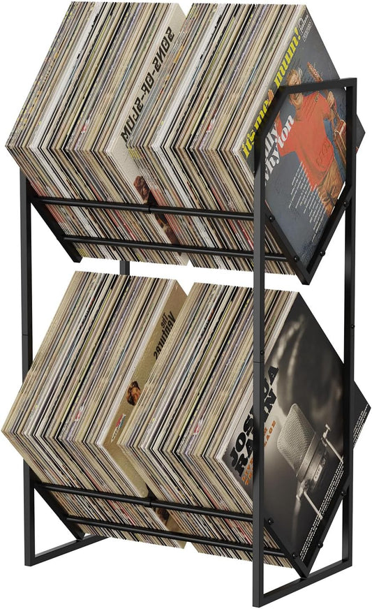 Vinyl Record Storage Rack, 2-Tier Vinyl Record Stand 200 Lps, Reinforced Design Album Display Shelf for Records Storage and Holder, Metal Records Rack Organizer (2 Tier)