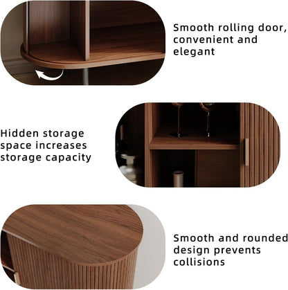 Buffet Sideboard Cabinet with Storage, 40" Fluted Cabinet with Sliding Door & Adjustable Shelf, Modern Accent Coffee Bar Console Table for Kitchen, Entryway, Walnut
