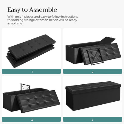 MAZIE Collection - 43 Inches Storage Ottoman Bench with Flipping Lid, Storage Chest with Iron Frame Support, Load 660 Lb, for Living Room, Bedroom, Synthetic Leather, Black ULSF75BK