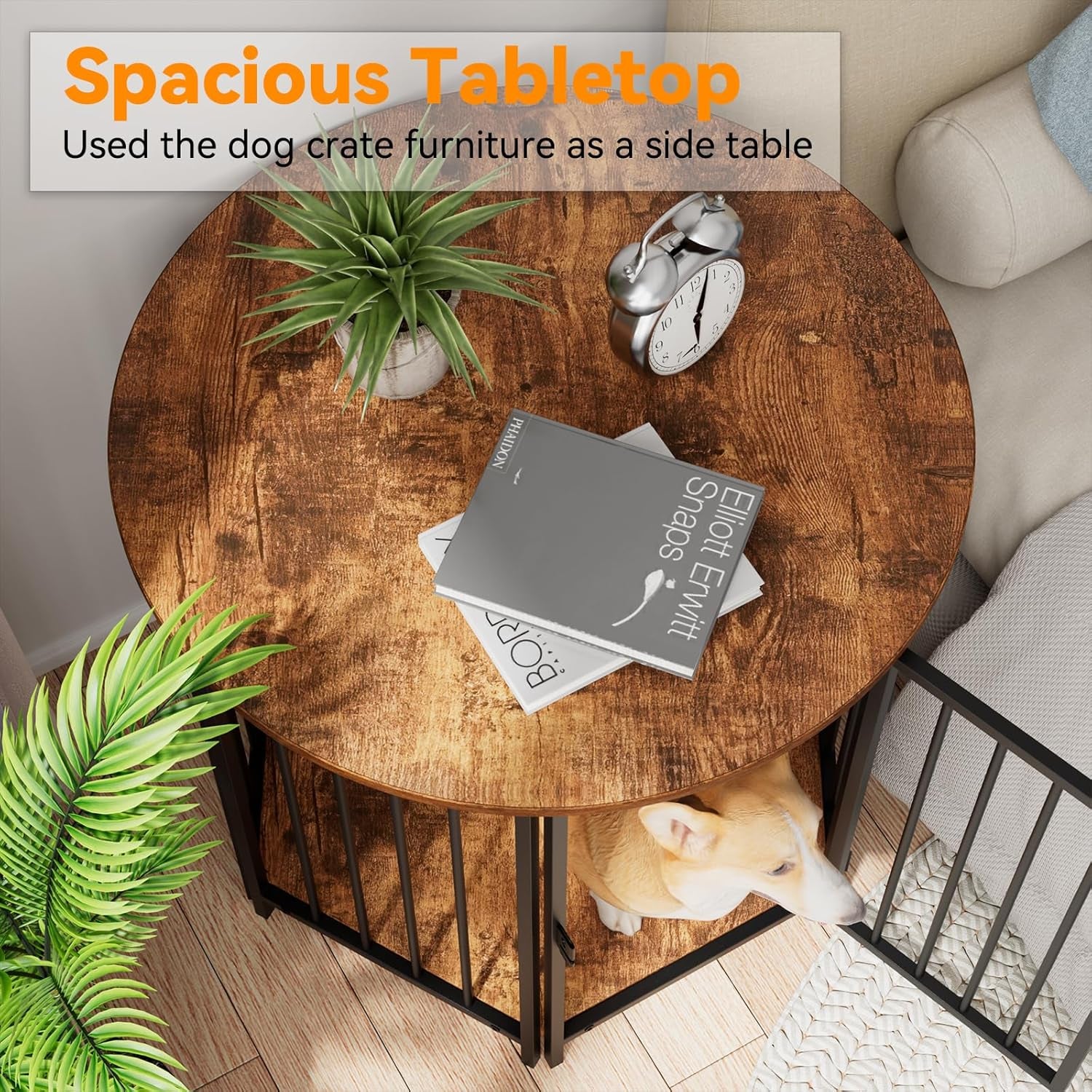 Dog Crate Furniture, Hexagonal Wooden Pet House Dog Crate End Table, Indoor Decorative Dog Kennel Furniture, for Small and Medium Dogs, Cute Dog Cage Furniture, Rustic Brown