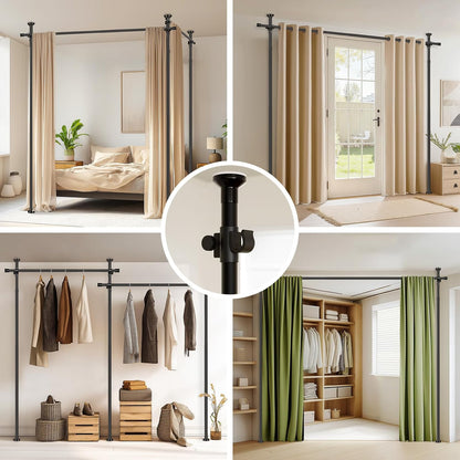 Room Divider Tension Rod No Drilling, Adjustable 72-200" W X 43-120" H Room Divider Curtain Rod, Black