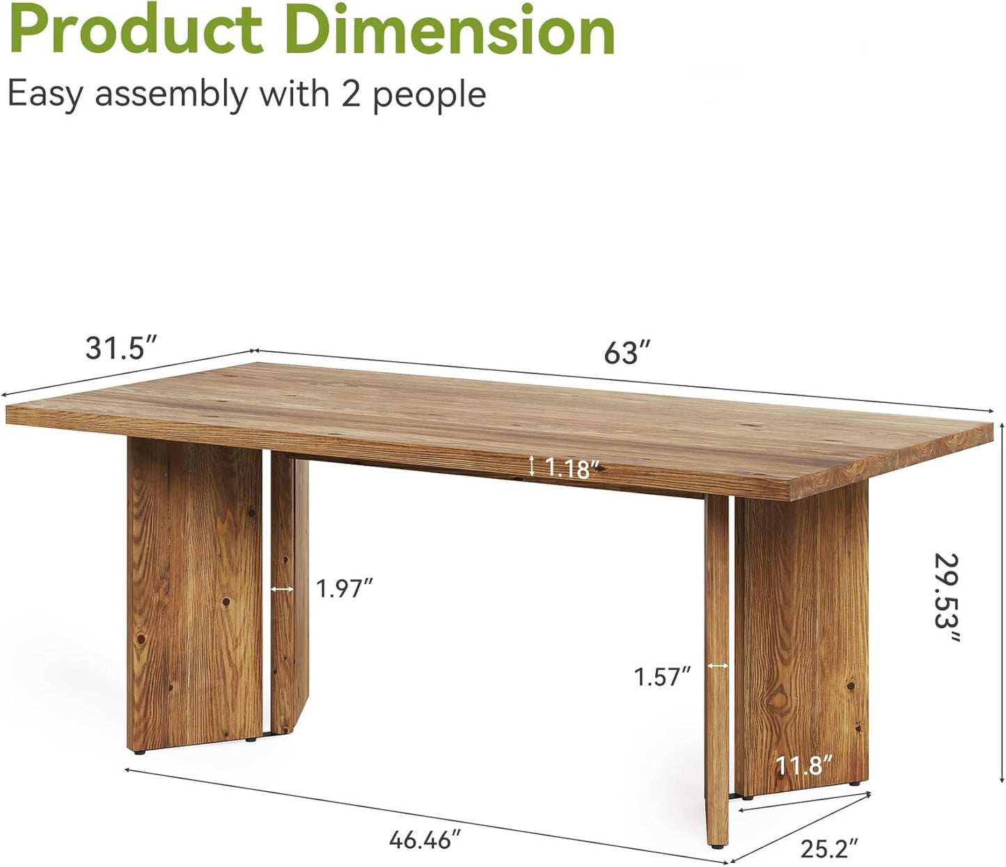 63" Long Large Wood Desks, Solid Wood Office Desk, Farmhouse Executive Computer Desk, Home Office Workstaticon, Work Writing Table, Rustic Brown