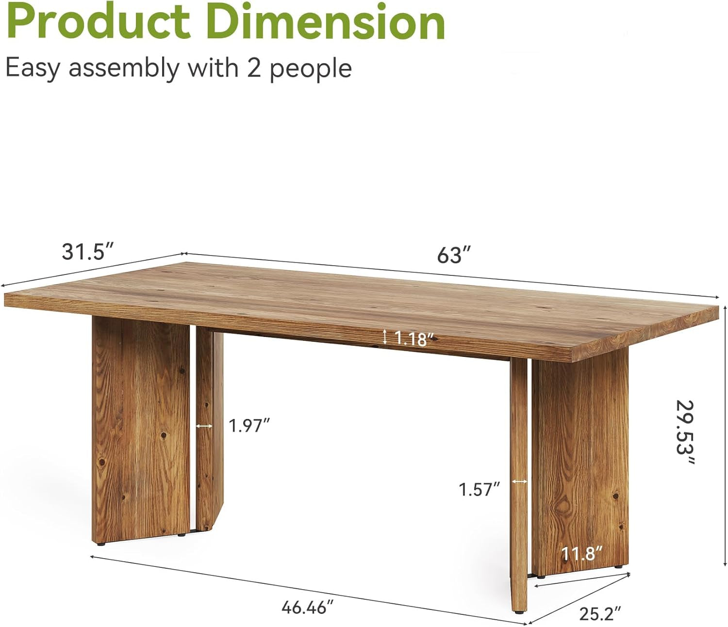 63" Long Large Wood Desks, Solid Wood Office Desk, Farmhouse Executive Computer Desk, Home Office Workstaticon, Work Writing Table, Rustic Brown