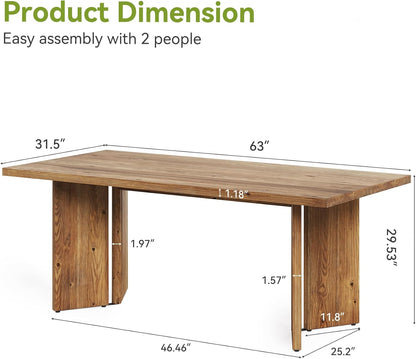 63" Long Large Wood Desks, Solid Wood Office Desk, Farmhouse Executive Computer Desk, Home Office Workstaticon, Work Writing Table, Rustic Brown