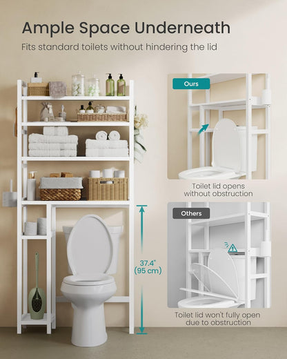 over the Toilet Storage, 4-Tier over Toilet Bathroom Organizer with Adjustable Shelves, 10.2 X 32.7 X 72.8 Inches, Space-Saving, Cloud White UBTS017W01