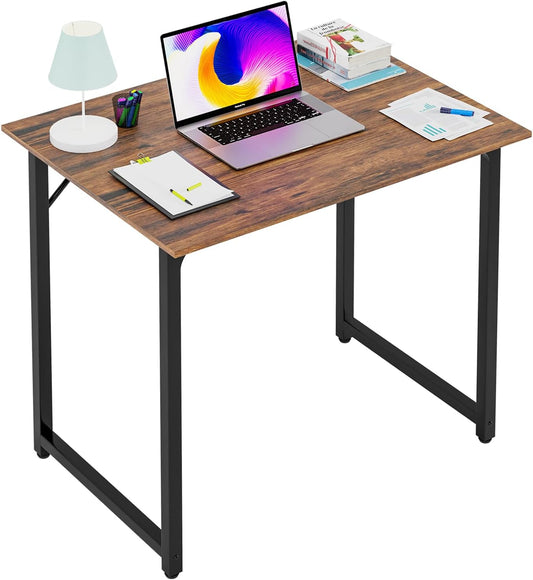 | 32 Inch Computer Desk | Brown | Office Desk with Metal Frame, Adjustable Feet | Water-Resistant, Scratchproof Surface | Sturdy Writing Table for Home Office or Study | Pack of 1