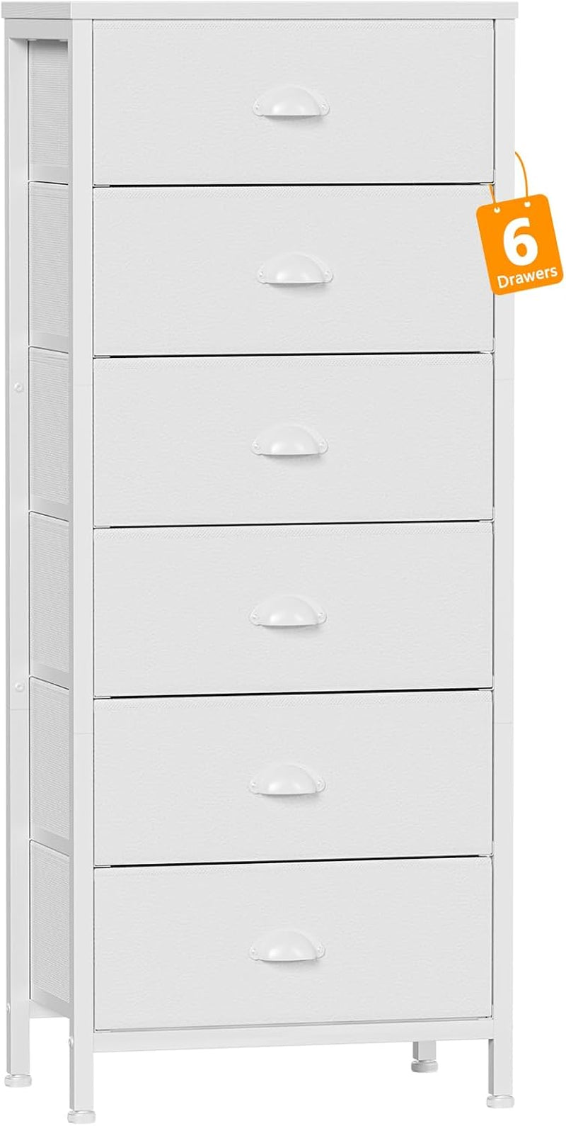 White Tall Dresser for Bedroom,Vertical Storage Tower Unit and End Table with 6 Fabric Drawers, Nightstand Furniture with Drawer Organizer in Living Room,Closet,Entryway,Hallyway
