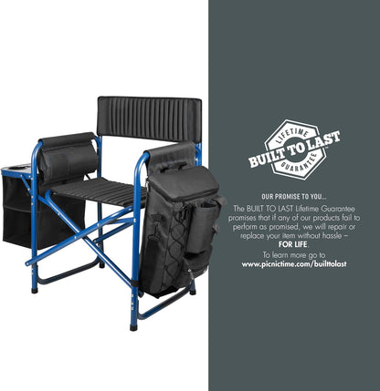 Fusion Camping Chair with Side Table and Soft Cooler, Outdoor Foldable Padded Camping Chairs with Cup Holder for Lawn, Beach, & Sports Use for Adults, (Dark Gray Blue Accents)