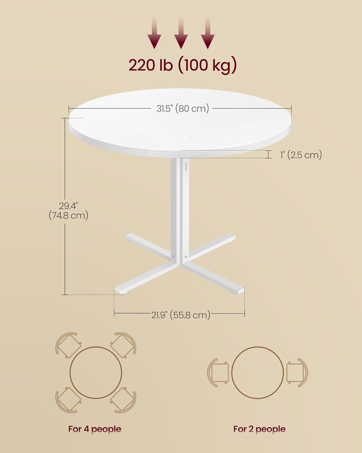 Dining Table, Small round Kitchen Table for 4 People, 31.5 X 29.4 Inches, for Dining Room, Living Room, Farmhouse, Water-Resistant, Somber Walnut UKDT082K01V1