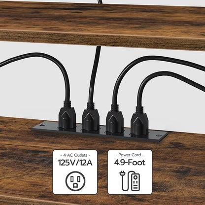 TV Stand with Power Outlets to 65 Inches, TV Console Table with Open Storage Shelves, Industrial Media Entertainment Center for Living Room Bedroom, Rustic Brown and Black BF40DS01
