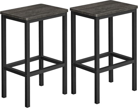 Bar Stools, Set of 2 Bar Chairs, Kitchen Breakfast Bar Stools with Footrest, Industrial in Living Room, Party Room, Charcoal Gray and Black ULBC065B04