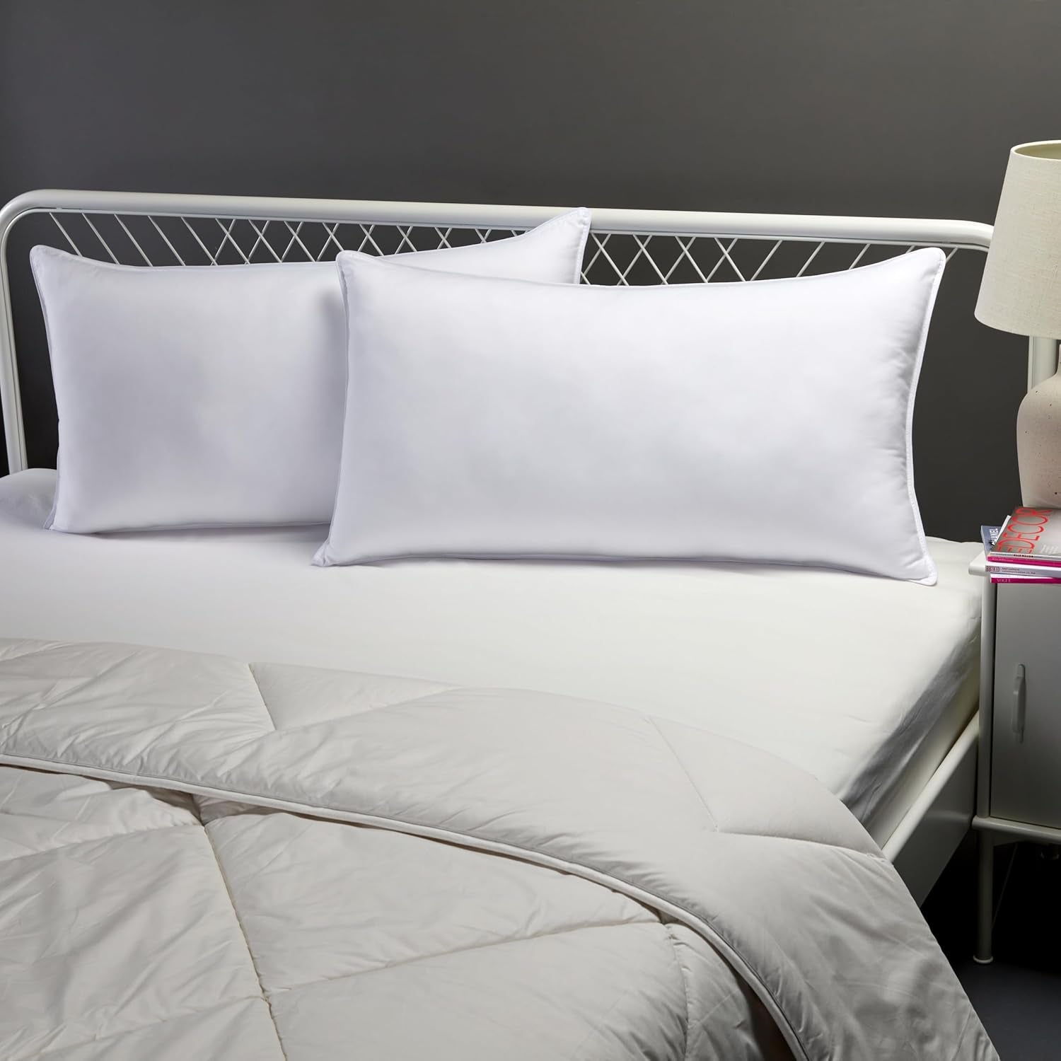down Alternative Bed Pillows for Back and Side Sleepers, Medium Density, King Size, 36" X 20", White, 2-Pack