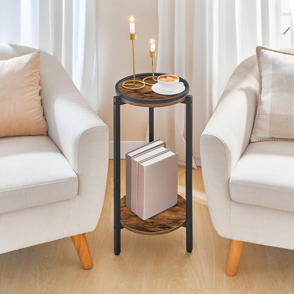 Small round Side Table, Coffee Drink Table for Sofa Couch Corner, 28.7" H Slim round Nightstand, Circle Wooden Accent Pedestal Table for Living Room, Bedroom, Rustic Brown and Black BF167BZ01
