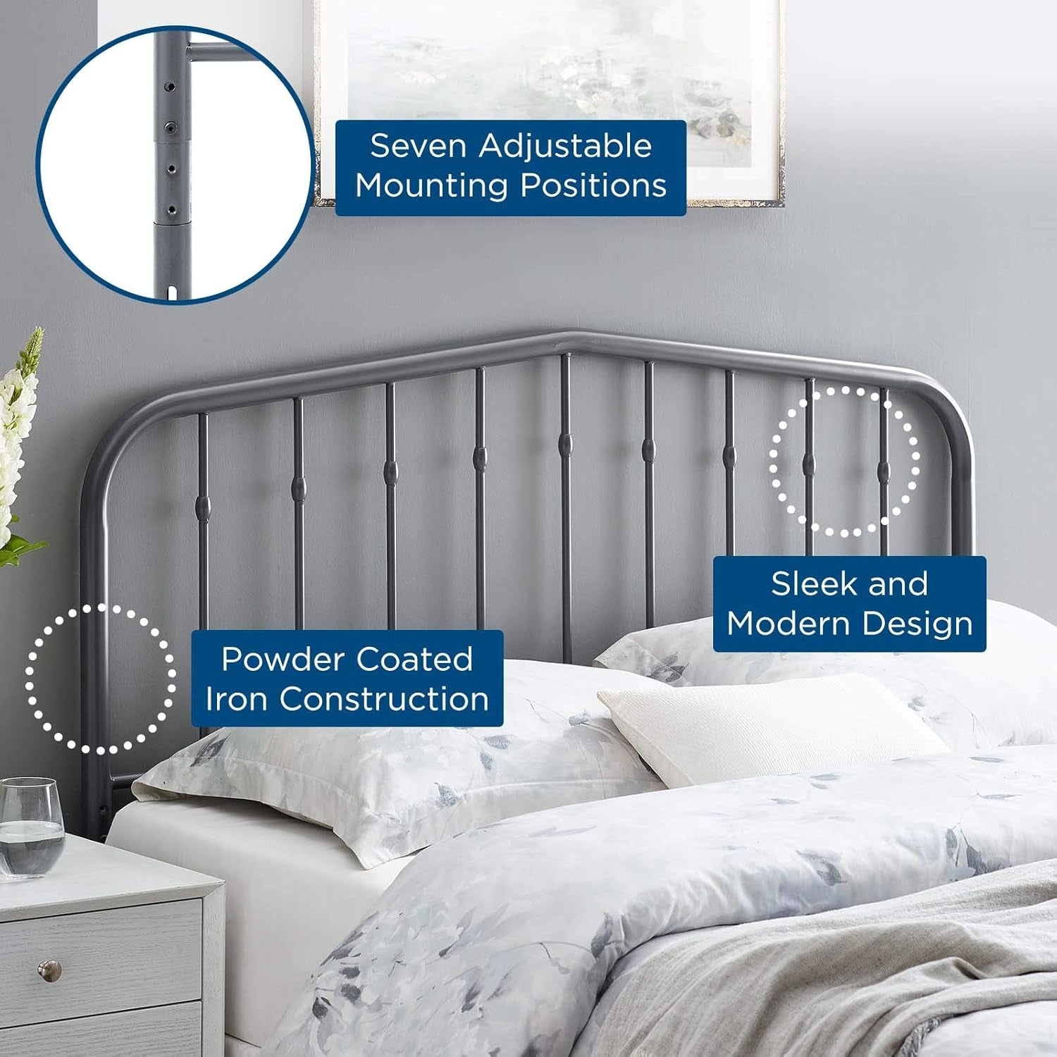 Lennon Modern Farmhouse Metal Twin Headboard in Gray
