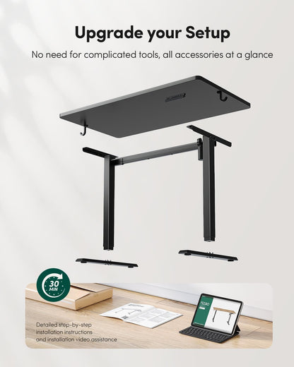 40 X 24 Small One-Piece Standing Desk, Adjustable Height Electric Computer Home Office Sit Stand up Workstation, with 4 Memory Presets, Headphone Hook, Maple