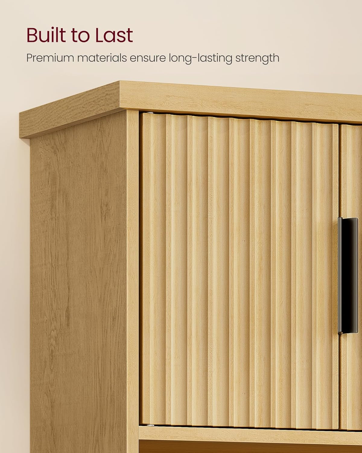 MAXE Collection - Bathroom Cabinet Wall Mounted, over Toilet Hanging Cabinet with Adjustable Shelf, Towel Bar, Fluted Doors, 7.9 X 17.7 X 24 Inches, Transitional, Oak Beige UBBK137Y01S