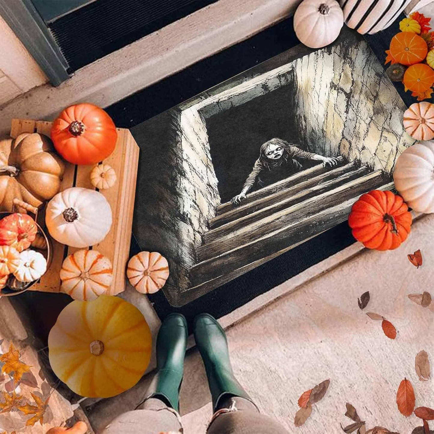 Halloween Welcome Mats for Front Pumpkins Door Mat Front Porch Rug Rubber Welcome Mats for Home Farmhouse Party Decor, 16" X 24" Inch